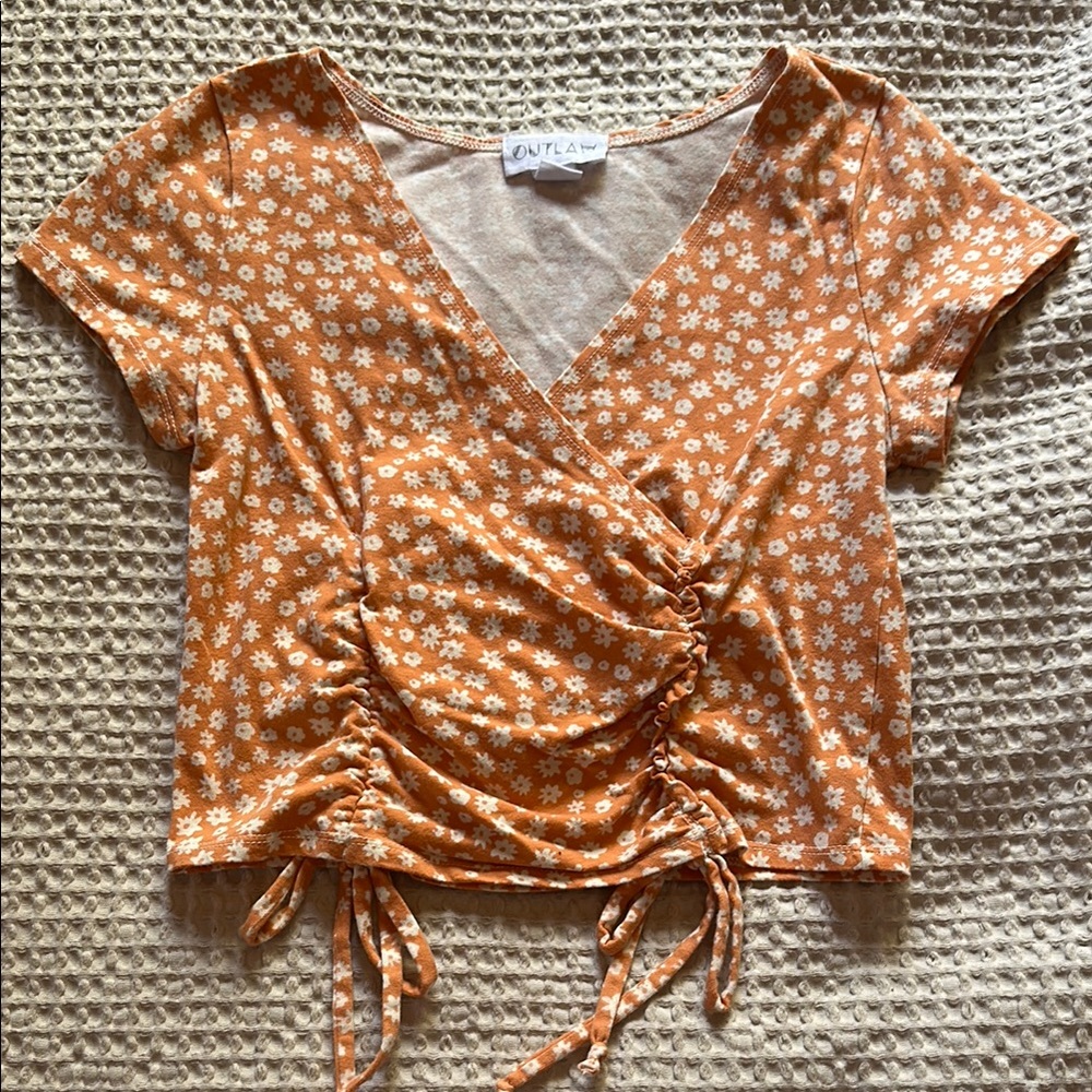 Orange Cream Ruched Wrap Blouse